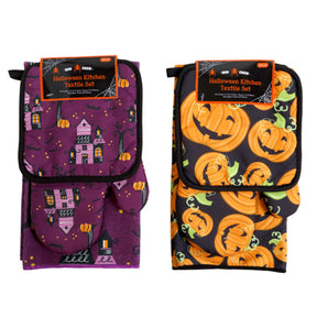 Kitchen Textile Set Halloween Towel/ Mitt/ Potholder 2 Asst Hlwn/ Hdr W/ Jhook