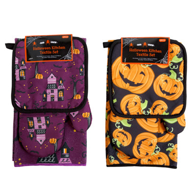 Kitchen Textile Set Halloween Towel/ Mitt/ Potholder 2 Asst Hlwn/ Hdr W/ Jhook