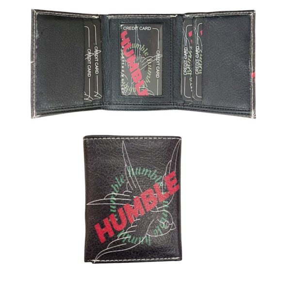 Faux Leather Trifold Wallet in Black with Humble Design