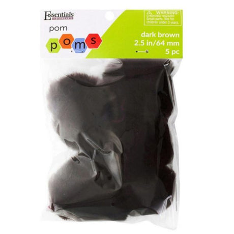 Essentials By Leisure 5 Count 2.5" Dark Brown Craft Pom Poms