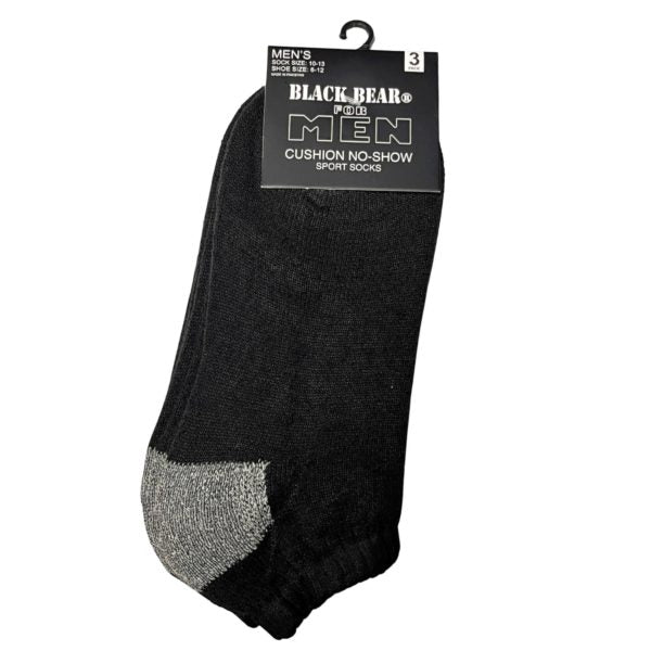 Black Bear For Men Cushion No Show Sports Socks 3 Pack in Black