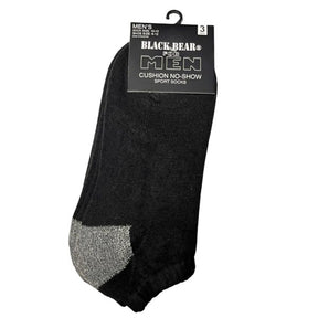 Black Bear For Men Cushion No Show Sports Socks 3 Pack in Black