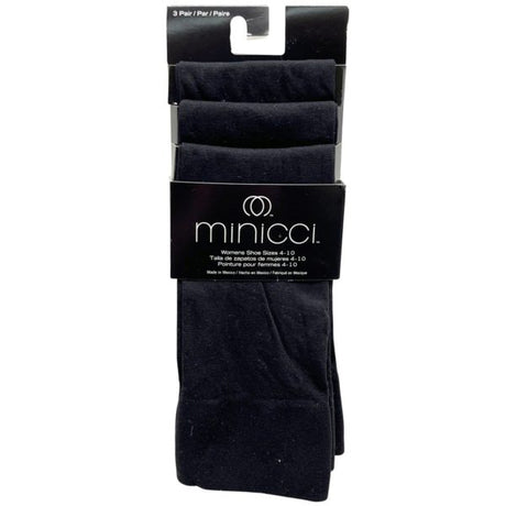 Minicci 3 Pack Knee High Socks Solid Black Shoe Size 4-10
