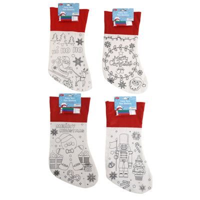 Stocking Color Your Own 17in W/3 Markers 4ast Designs/hdr Crd