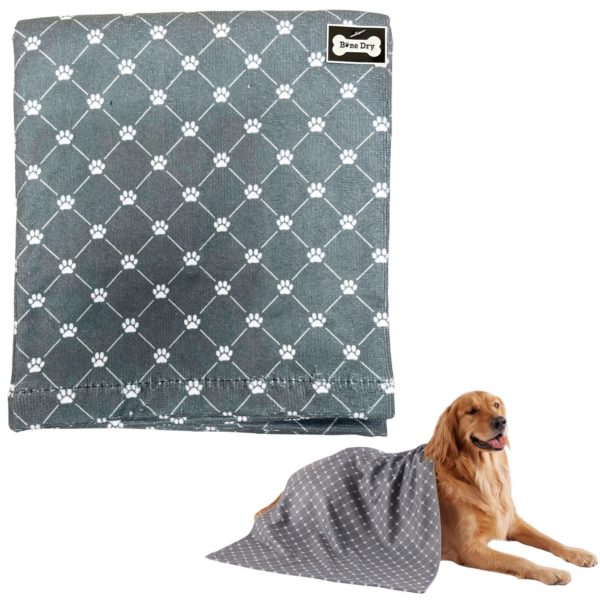Bone Dry Pet Grooming Microfiber Towel in Gray Printed Trellis Collection