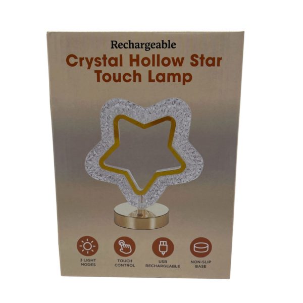 Rechargeable 3000K-7000K LED Acrylic Crystal Hollow Star Touch Light with Gold Accents