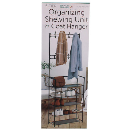 Coat and Shoe Rack Organizer with 5-Tier Shoe Rack and 8 Hooks