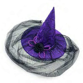 Purple Spider Web Witch Hat with Rose and Black Veil