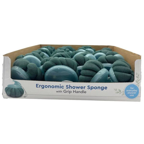 Shower Sponge with Grip Handle for Body Washing with Countertop Display