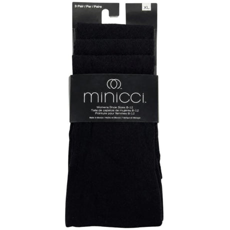 Minicci 3 Pack Black Textured Women's Knee Length Socks Size XL 8-12