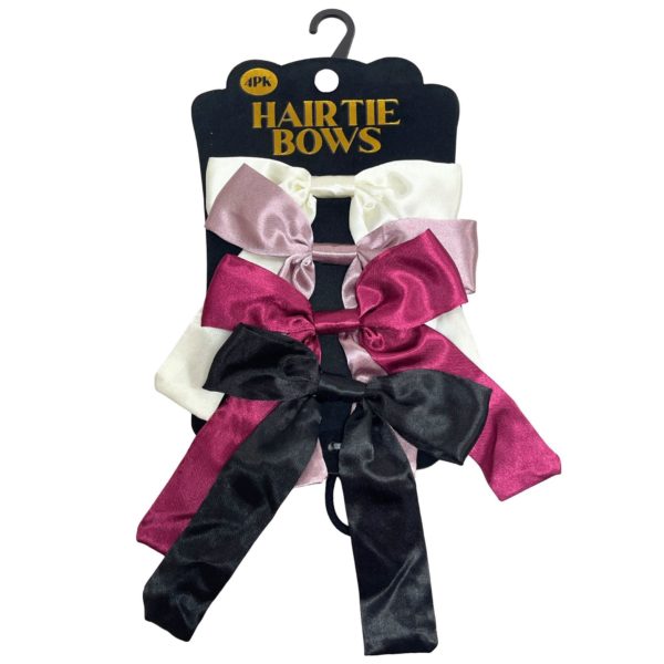 4 Pack Ivory Pink Black and Red Bow Hair Ties