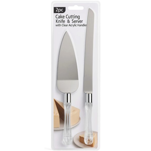 2 Piece Cake Cutting Knife and Server with Clear Acrylic Handles