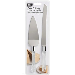 2 Piece Cake Cutting Knife and Server with Clear Acrylic Handles