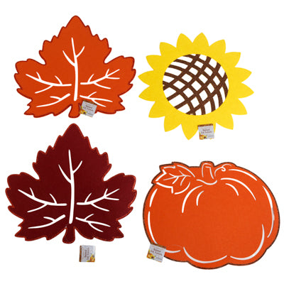 Cutouts Felt Harvest W/glitter Trim 4ast Leaf/pumpkin/sunflower Harvest/ht