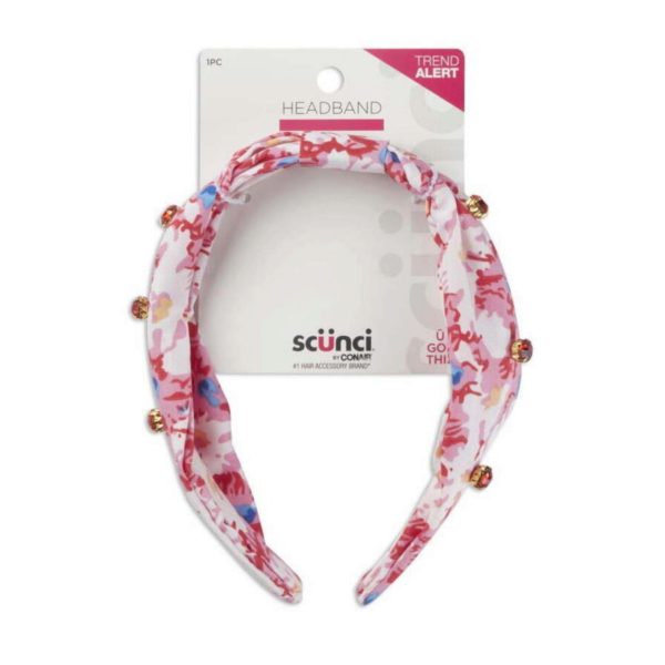 Scunci Floral Satin Headband with Gemstone Embellishments In Pink and Blue