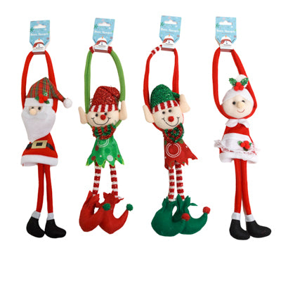 Door Hanger Elf& Santa & Mrs Claus 4asst 16in Barbell Hdr