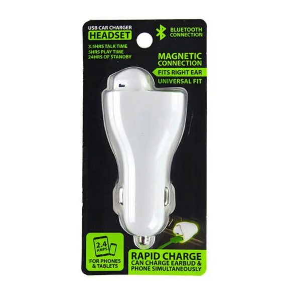 Gadget Gear Bluetooth Earpiece with 2.4 Amp Rapid Car Charger