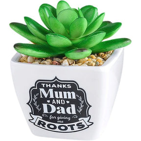 Sentinmental Succulents Faux Countertop Pot with Mom and Dad Design