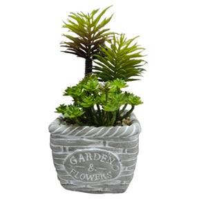 Faux Succulent Arrangement in Cement Pot Decor Planter