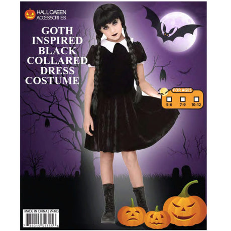 Goth Inspired Black Collared Dress Costume