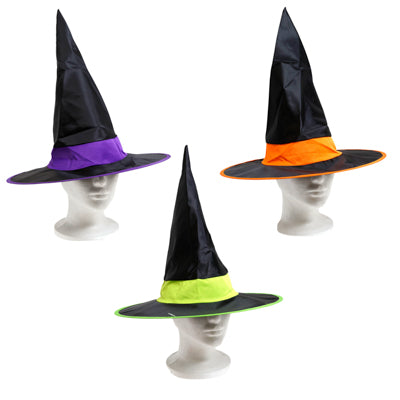 Witch Hat Adult Black W/color Band&rim 3ast 15in Dia Ht/jhook
