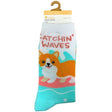 Happy Value Catchin' Waves Surfing Dog Crew Socks in Sizes 4-10