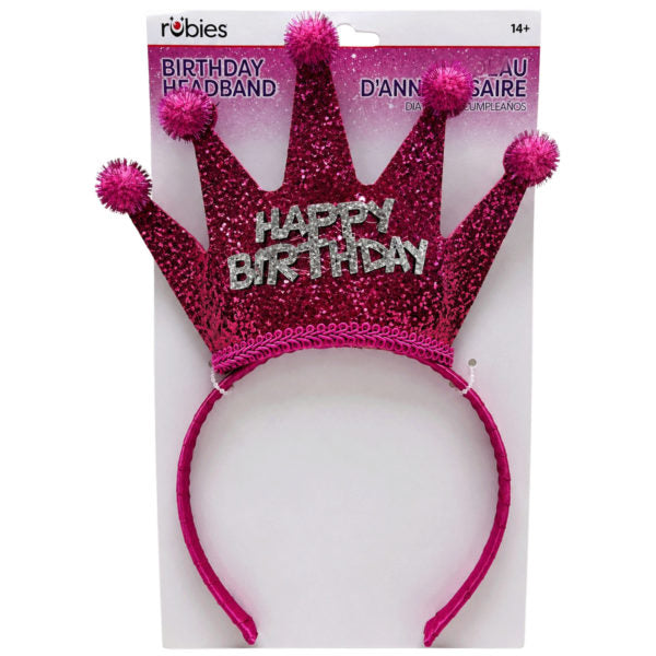 Pink Glitter Happy Birthday Tiara Crown Headband