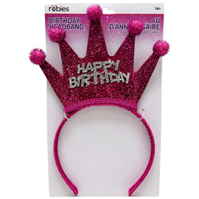 Pink Glitter Happy Birthday Tiara Crown Headband