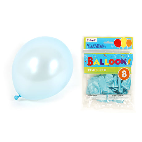 12" Pastel Blue Pearlized Balloons - 8-Packs