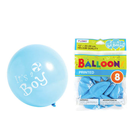 12" "It'S A Boy" Printed Balloons - 8-Packs