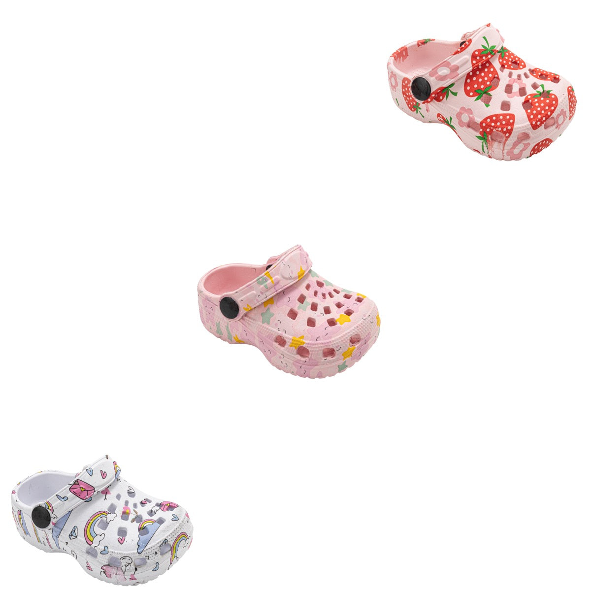 Toddler Girl's EVA Vented Bubble Clogs w/ Straberry, Rainbow & Star Print