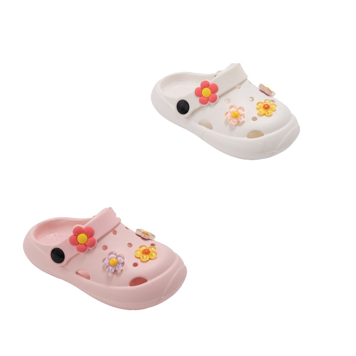 Toddler Girl's Novelty EVA Clogs w/ Flower Charms - Choose Your Color(s)
