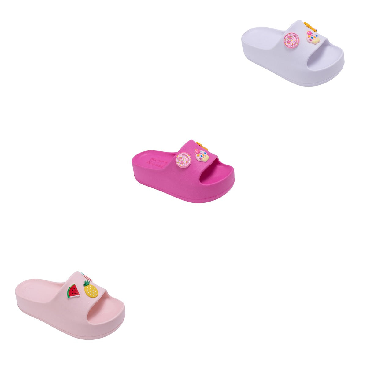 Girl's EVA Platform Slide Sandals w/ Embroidered Charms - Choose Your Color(s)