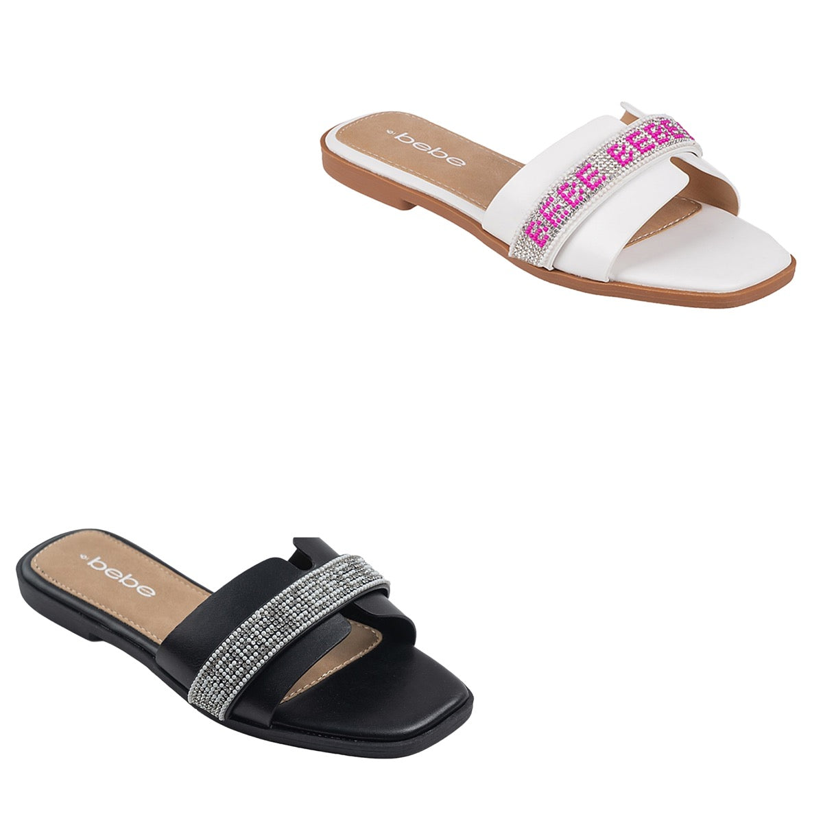 Bebe Women's Fashion Slide Sandals w/ Embroidered Rhinestone Straps - Choose Your Size(s)