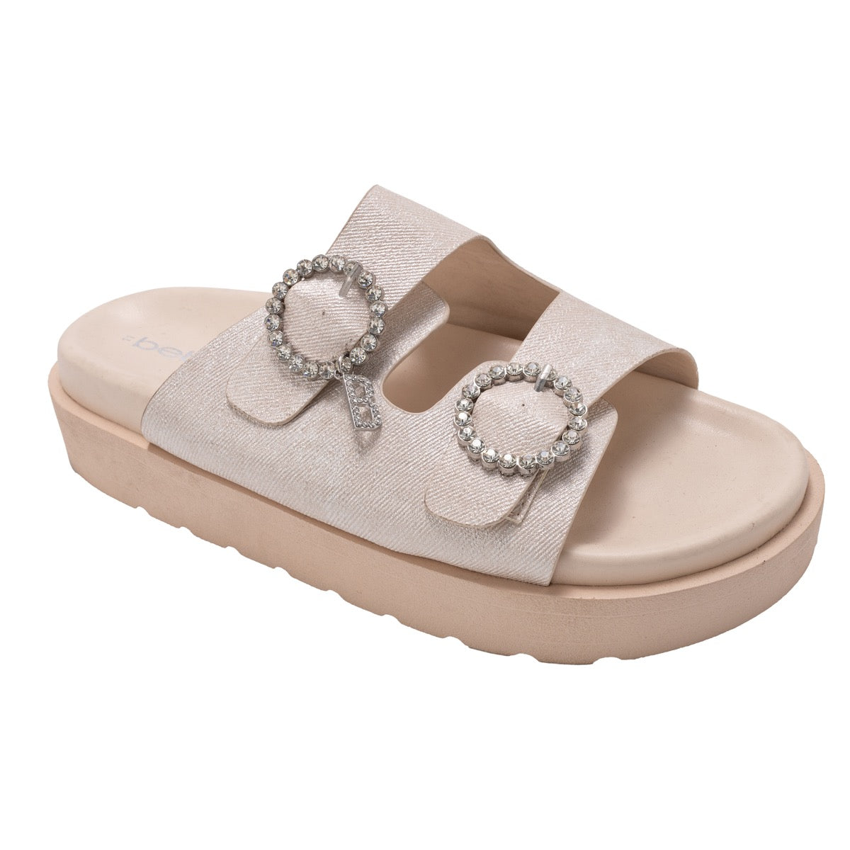 Bebe Women's Sandals w/ Rhinestone Round Buckles & Hanging Charm