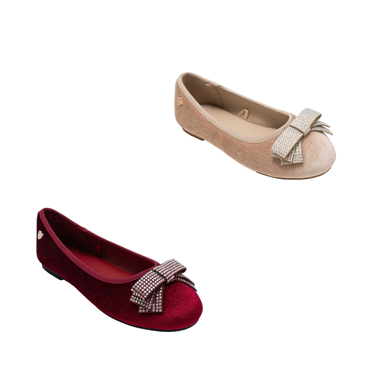 Bebe Girl's Velvet Flats w/ Rhinestone Bow - Choose Your Color(s)
