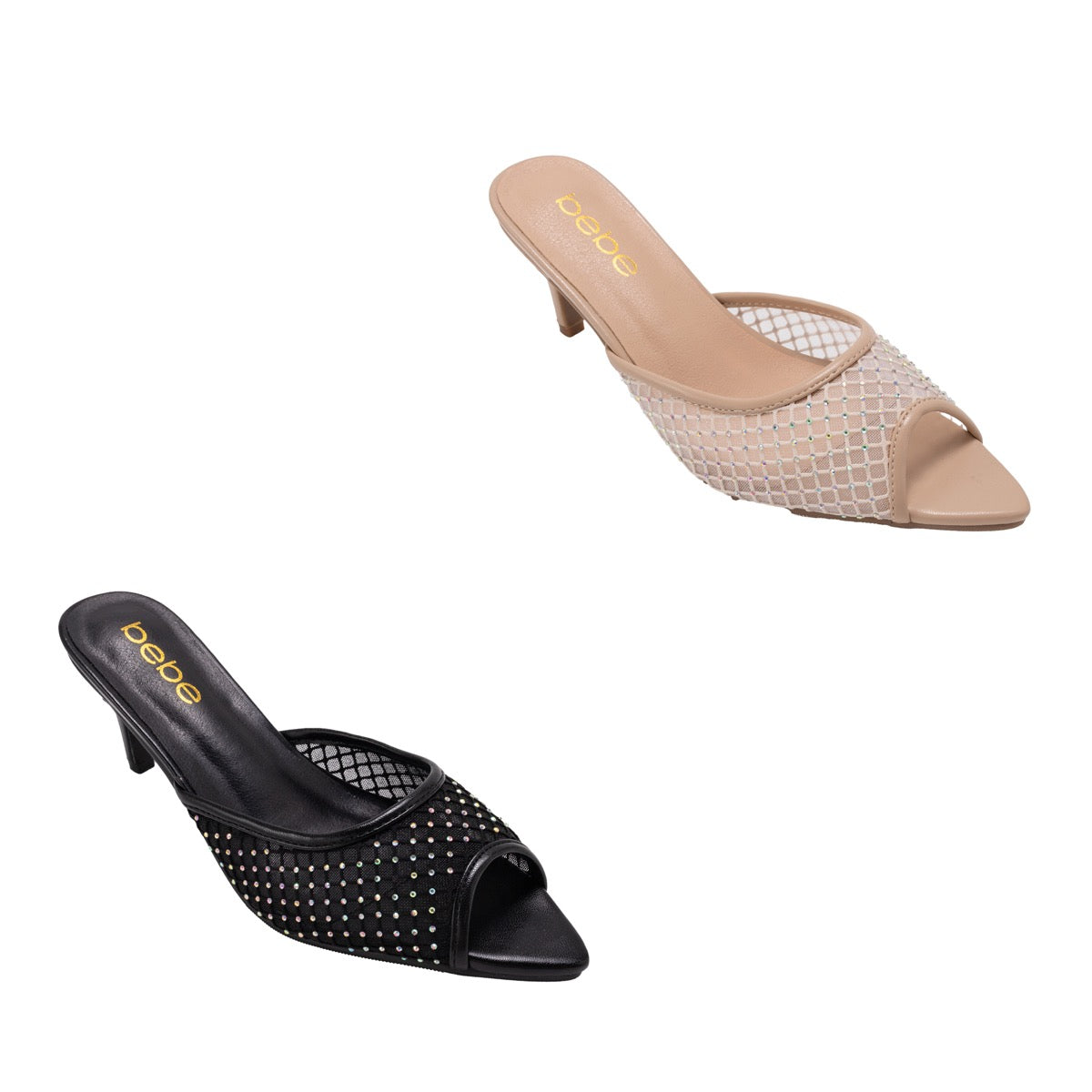 Bebe Women's Fashion Stillettos w/ Rhinestone Mesh Top - Choose Your Color(s)