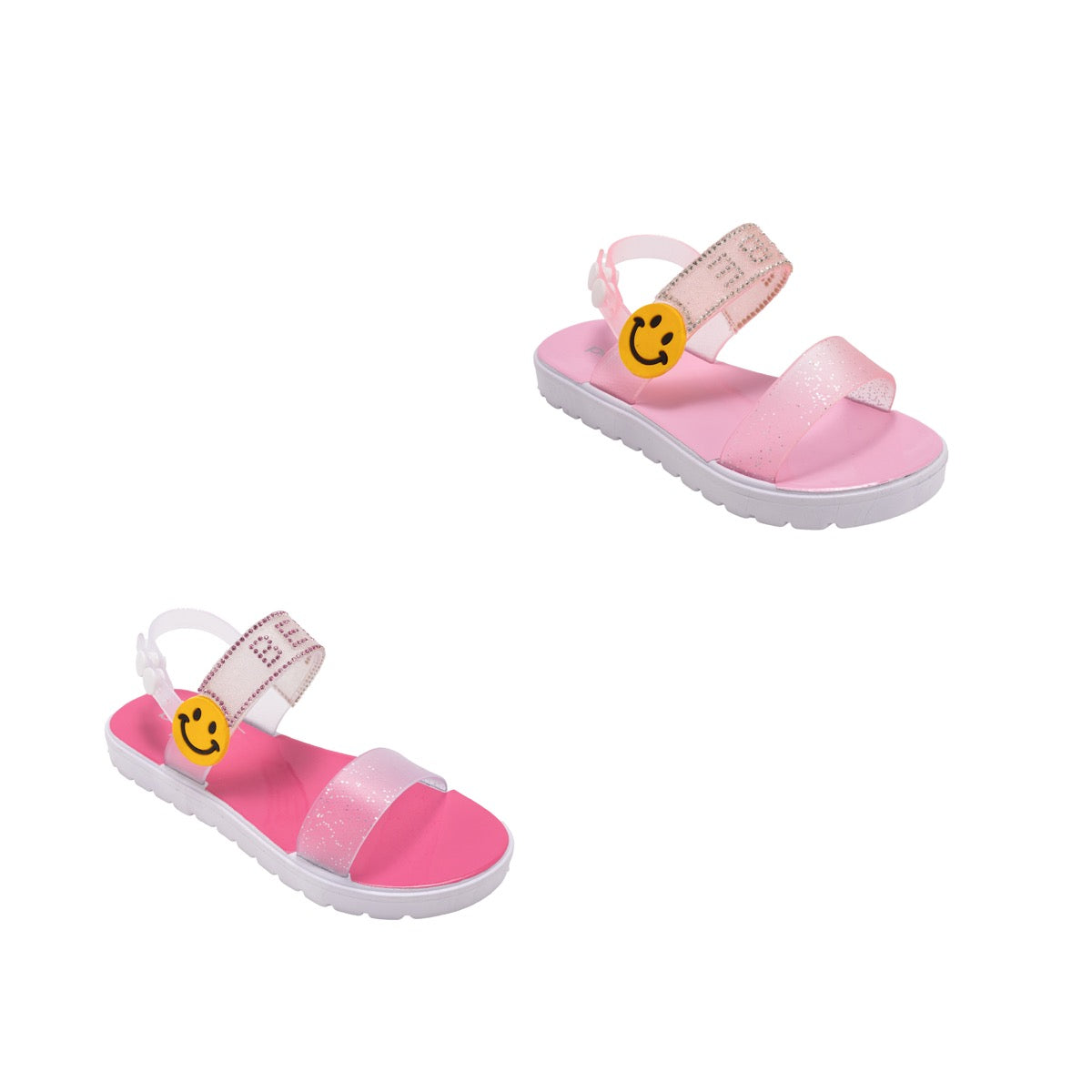 Bebe Girl's Milano PCU Strap Sandals w/ Rhinestones & Smiley Emoji Patch - Choose Your Color(s)