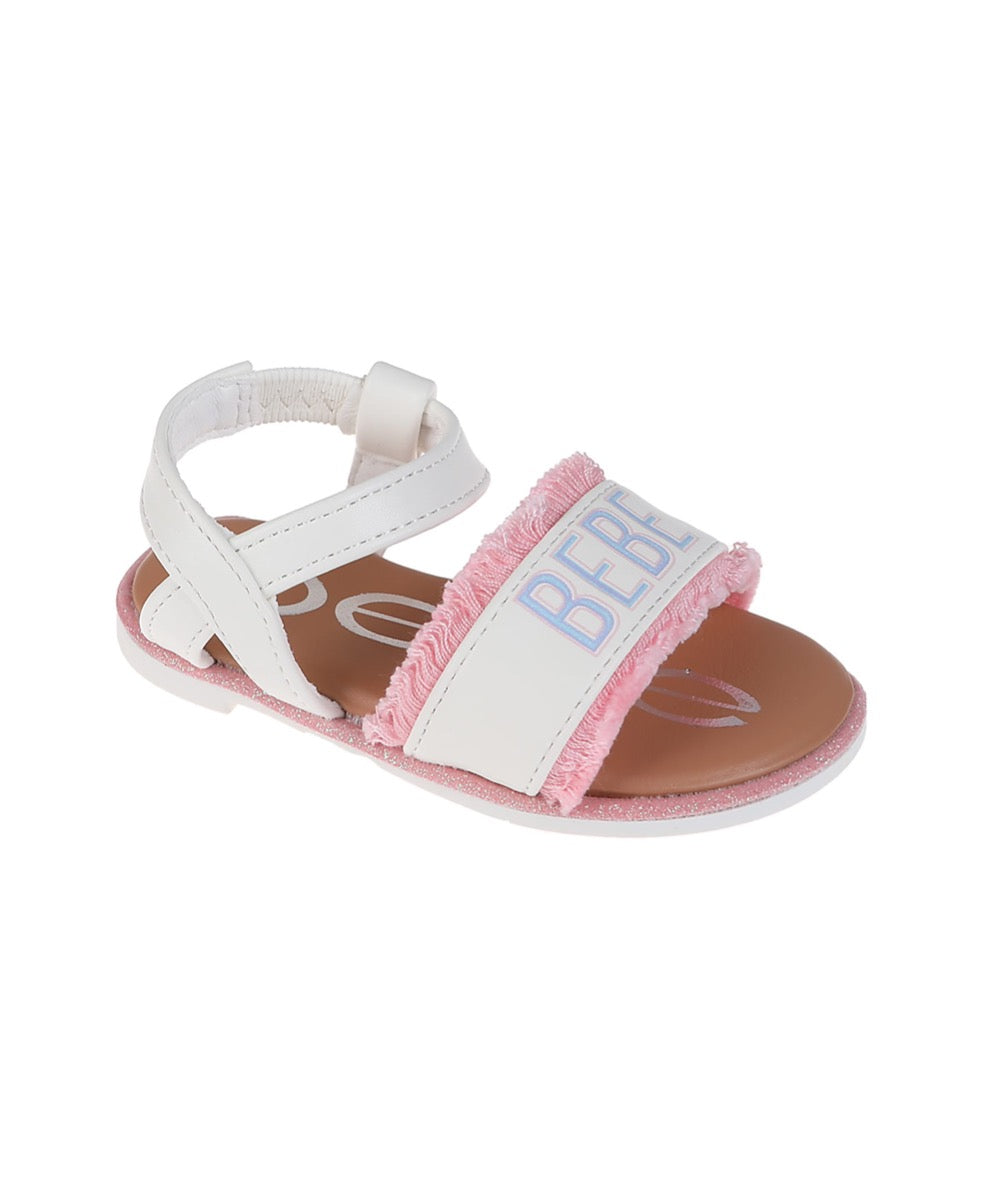 Bebe Toddler Girl's Strap Sandals w/ Fraying Fringe & Printed Bebe Logo