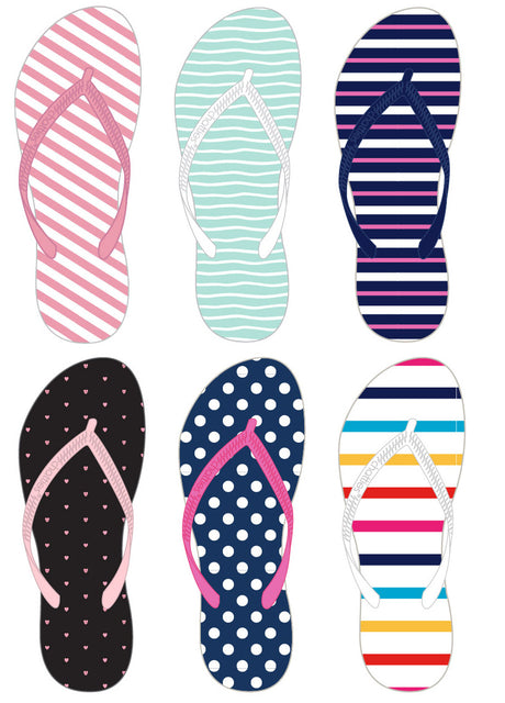 Women's Flip Flops w/ Two Tone Stripes & Polka Dots