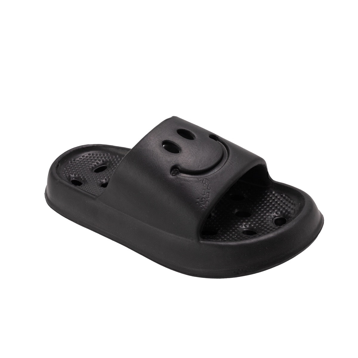 Boy's Black EVA Sandals w/ Embossed Smiley