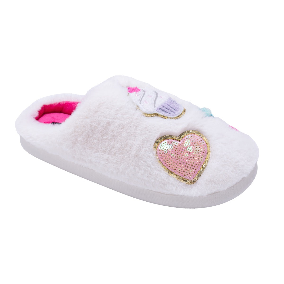Women's Faux Fur Mule Slippers w/ Patches