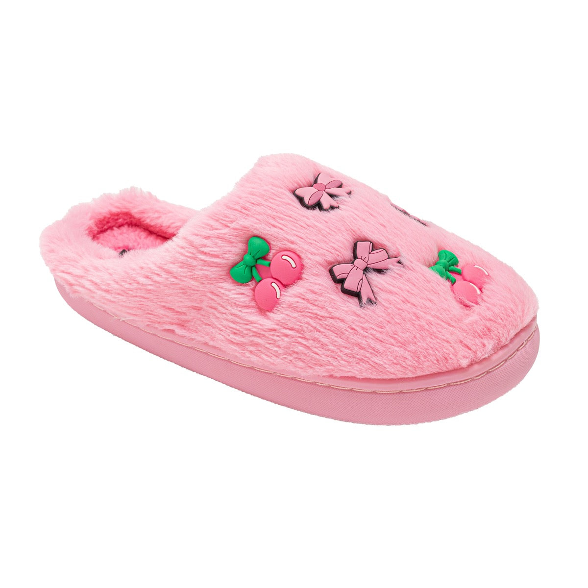 Women's Faux Fur Mule Slippers w/ Rubber Charms