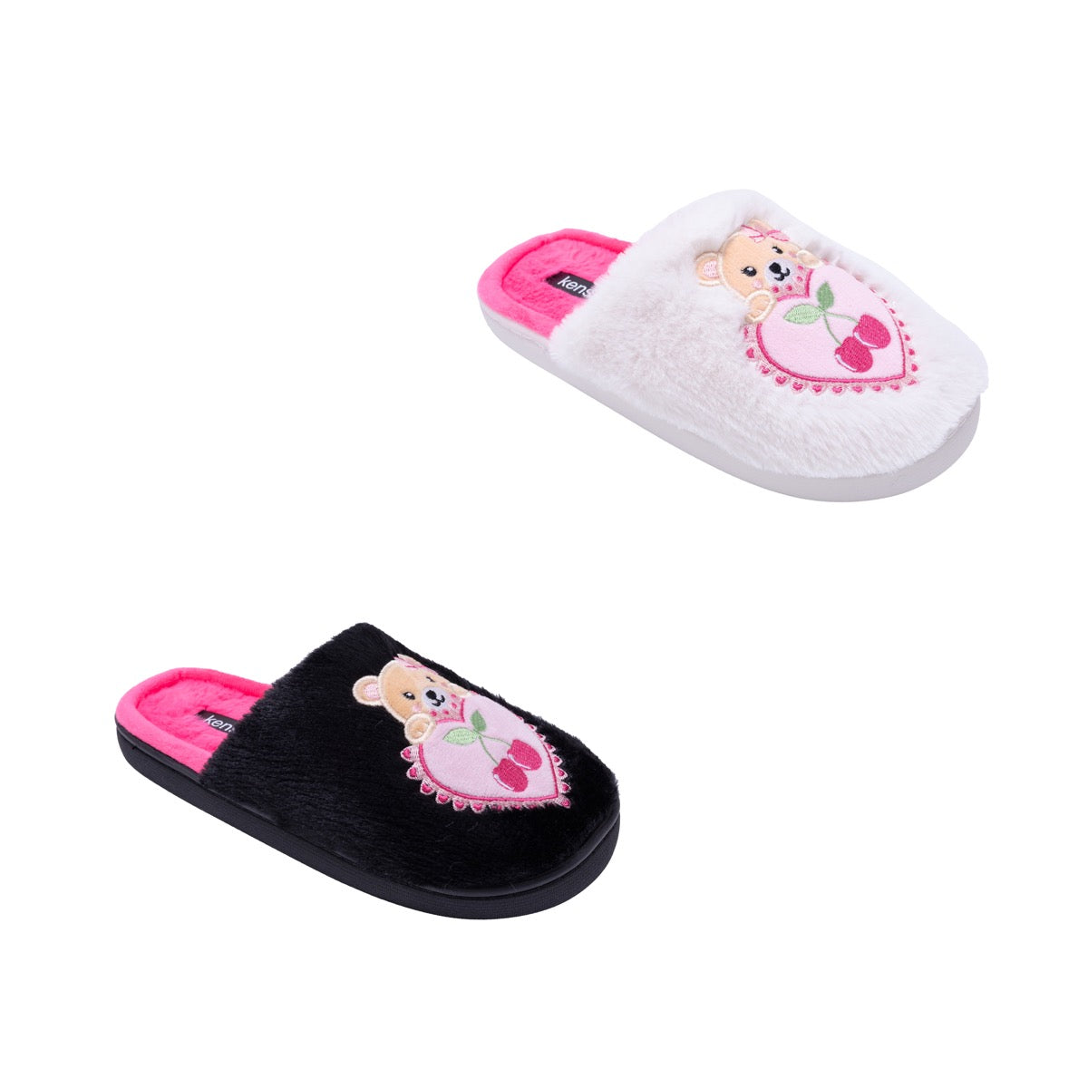 Women's Faux Fur Slide Slippers w/ Bear Patch - Choose Your Color(s)