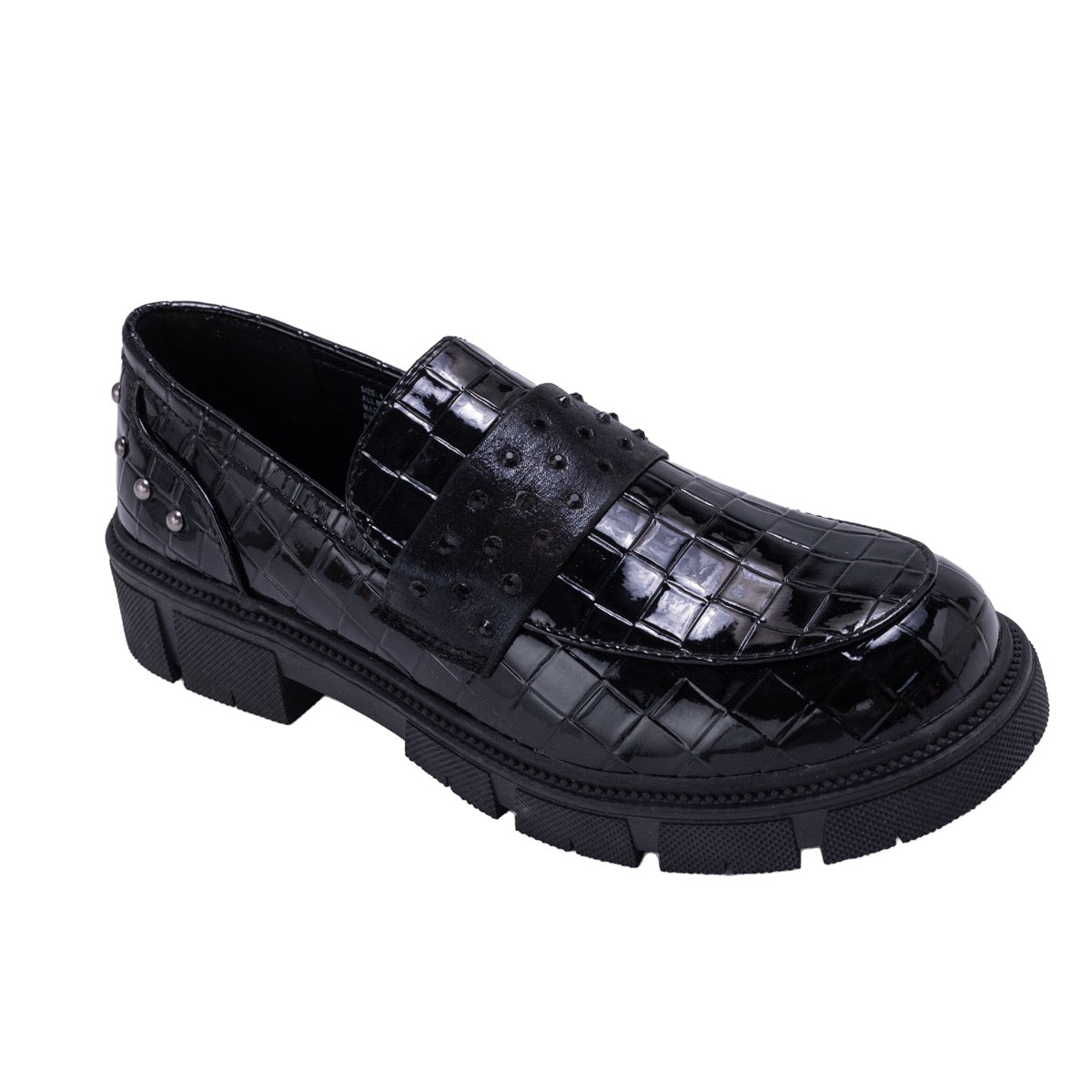 Girl's Black Slip On Loafers w/ Moto Stud Details
