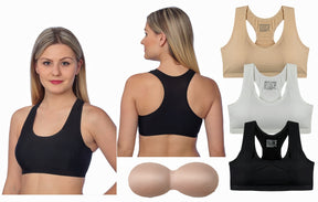 Second Skin Pullover Compression Sports Bras w/ Racerback & Removable Pads