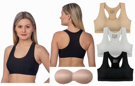 Second Skin Pullover Compression Sports Bras w/ Racerback & Removable Pads