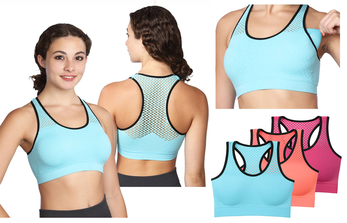 Women's Seamless Raceback Sports Bras w/ Mesh Ventilation