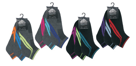 Men's Designer Athletic Ankle Socks w/ Two Tone Athletic Stripes Print - 3-Pair Packs