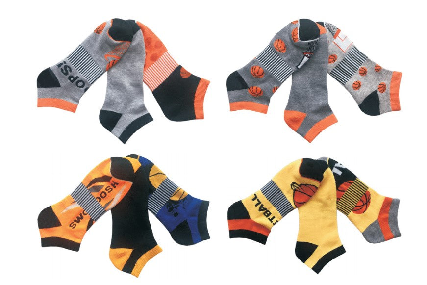Men's Designer Athletic Ankle Socks w/ Basketball Print - Pair Packs